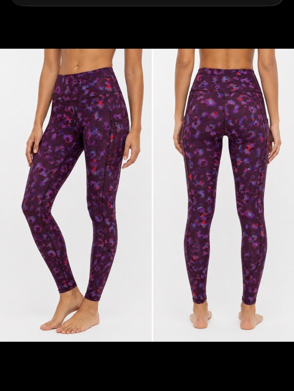 Athleta Purple Leggings‎ with Bright Red Waistband